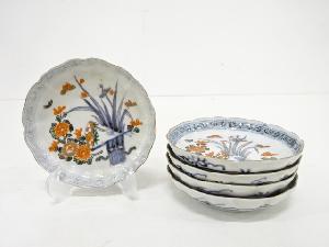 古伊万里　染錦　花　四寸皿　5客揃